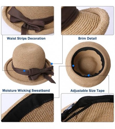 Fedoras Packable Womens Straw Cloche Derby Fedora Summer Wide Brim Sun Hat Floppy Beach 55-60cm - Beige_89032 - CY18D2K67ZX