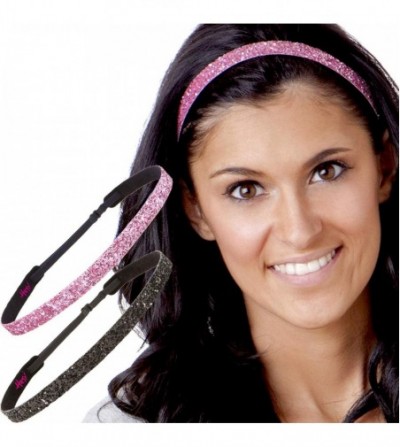 Headbands Girl's Adjustable Non Slip Skinny Bling Glitter Headband Multi Pack - Black & Light Pink - CV11OI8U5Q1