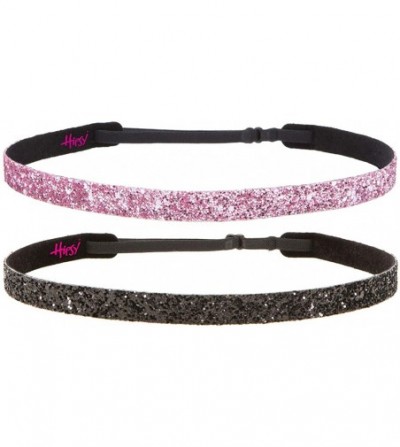 Headbands Girl's Adjustable Non Slip Skinny Bling Glitter Headband Multi Pack - Black & Light Pink - CV11OI8U5Q1