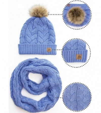 Skullies & Beanies Winter Knit Pom Beanie Hat Scarf Set Women Cute Soft Warm Infinity Scarves - Grey - CP18XOA3762