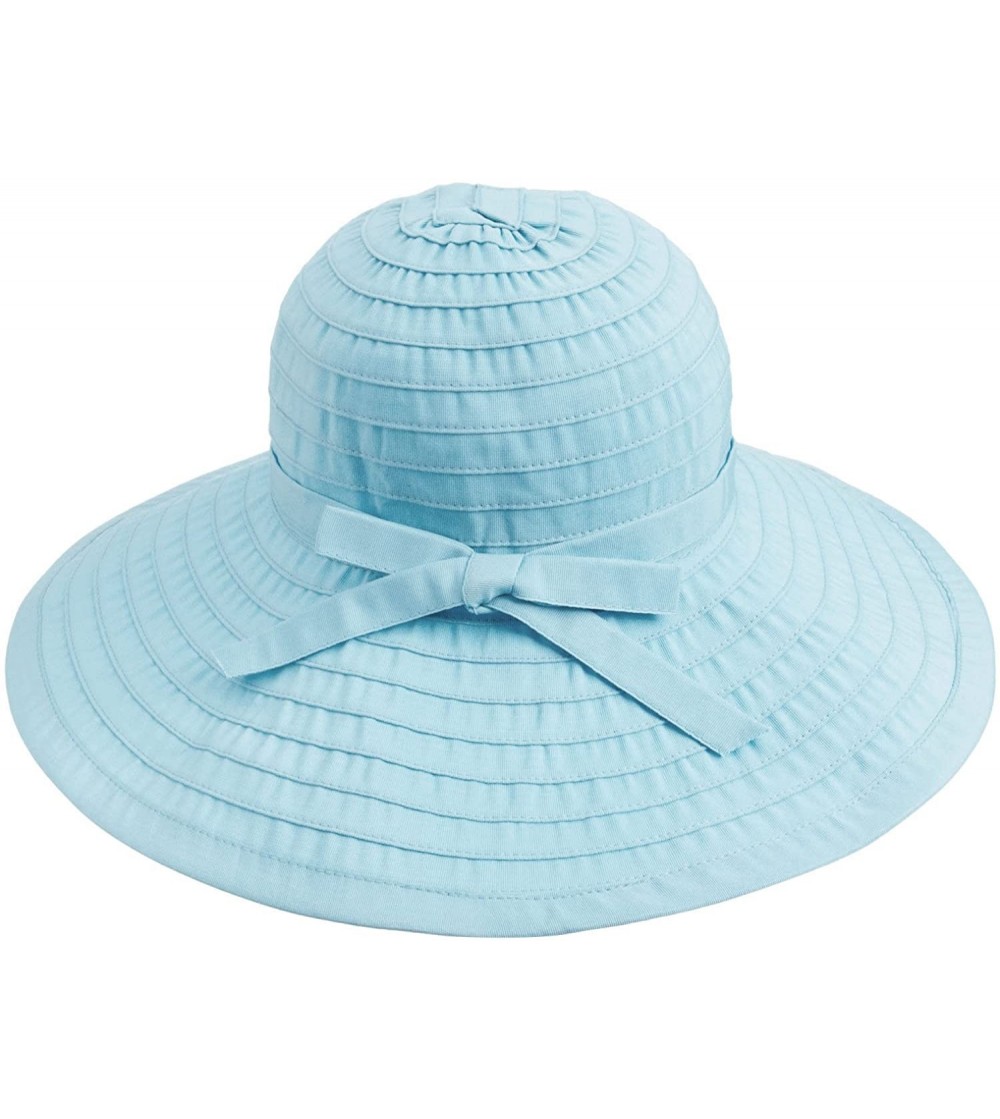 Sun Hats Floppy Women Sun Hat Foldable Large Brim Hat with Ribbon - Cyan - C2123WQTNKX