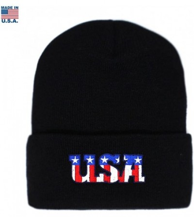Skullies & Beanies USA Cuff Beanie Hat Winter Skully Hat Knit Ski Hat Toque Made in USA - Black - CF1896OILLM