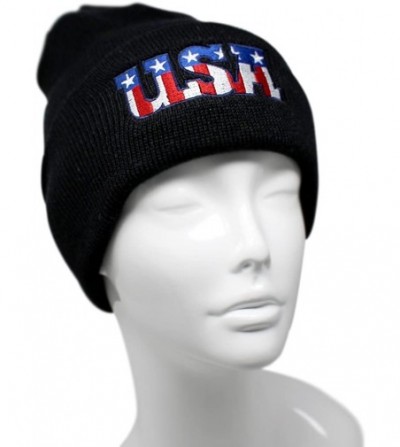 Skullies & Beanies USA Cuff Beanie Hat Winter Skully Hat Knit Ski Hat Toque Made in USA - Black - CF1896OILLM