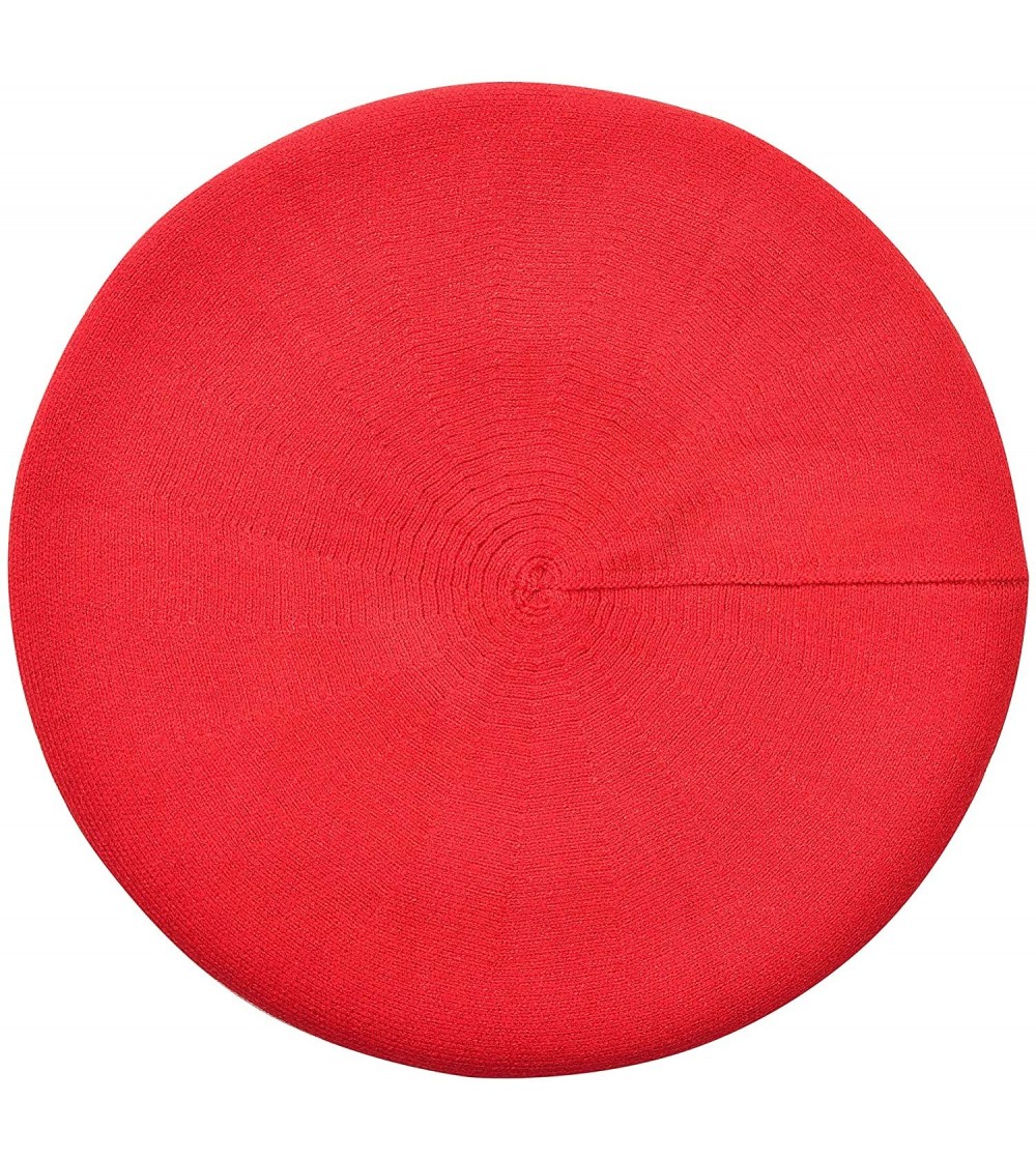Berets Womens French Beret hat- Reversible Solid Color Cashmere Mosaic Warm Beret Cap for Girls - Red Beret - CE1925HC9SE