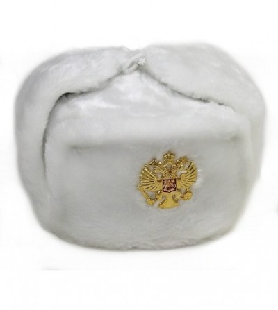 Skullies & Beanies Russian Army KGB Cossack Military Fur Hat UshankaWH-M/58 w/Imperial Eagle Chrest Badge White - CS11BQ9VDYD