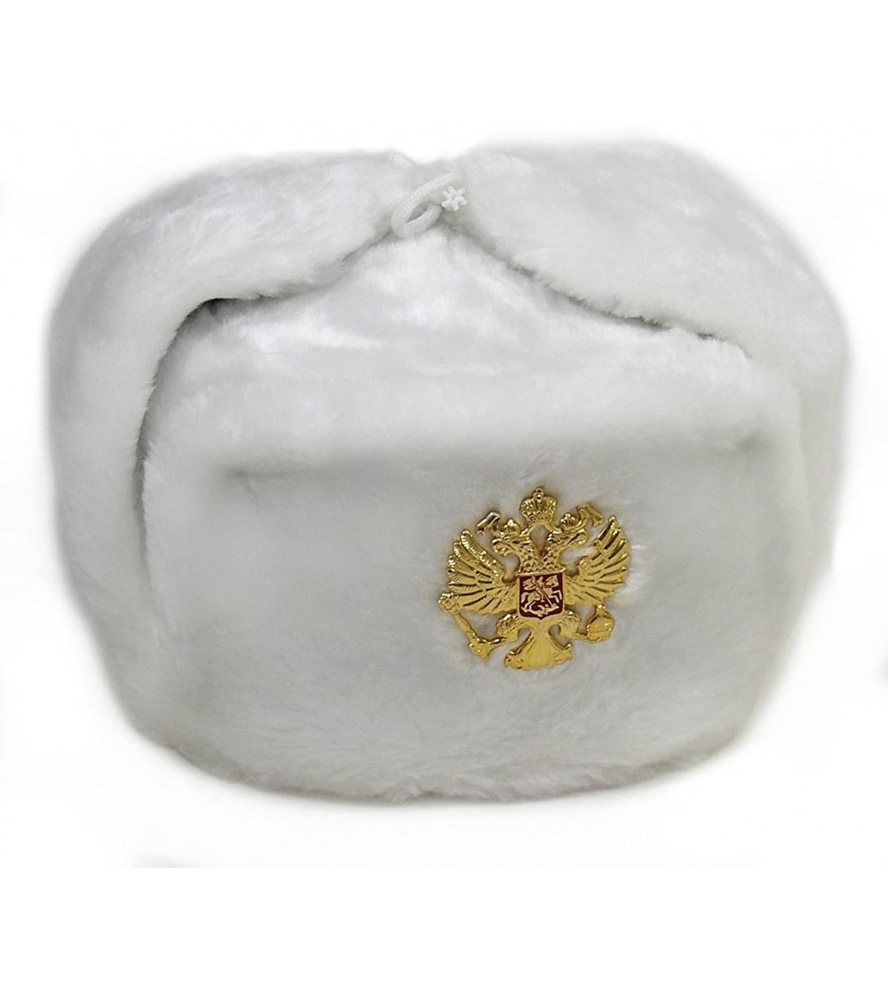 Skullies & Beanies Russian Army KGB Cossack Military Fur Hat UshankaWH-M/58 w/Imperial Eagle Chrest Badge White - CS11BQ9VDYD