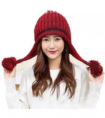 Skullies & Beanies Women Winter Soft Knitted Beanie Hat Ski Ear Flaps Caps for Girls Warm Hats - Red - CU18952ZE62