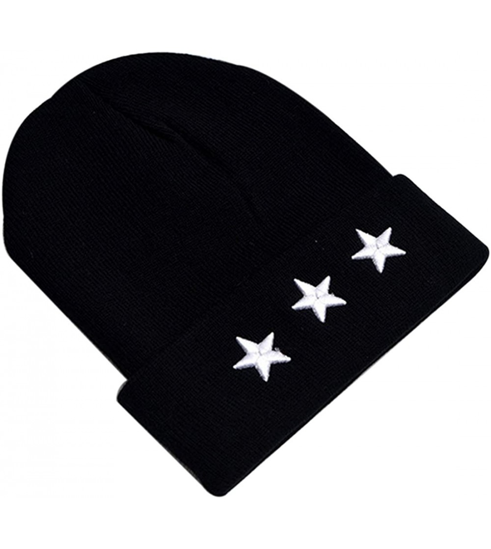 Skullies & Beanies Women's Winter Wool Cap Hip hop Knitting Skull hat - Star Black - CD12O004VAV