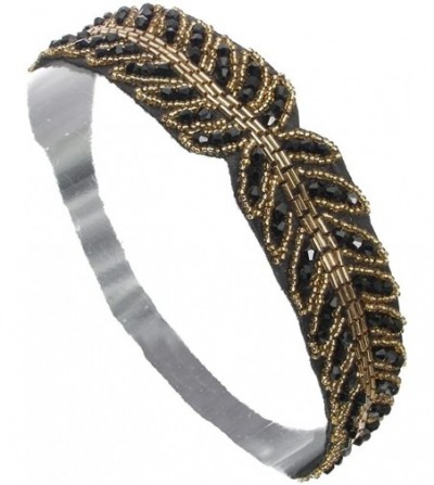 Headbands Women's Bead & Crystal Elastic Fashion Headband Black Mix - Black/Gold - CU11PGL6VJT