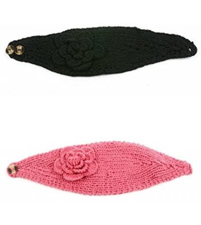 Headbands Women's Headband Neck/Ear Warmer Hand Made Black 812HB - 2 Pcs Black & Pink - CC122N41U7T
