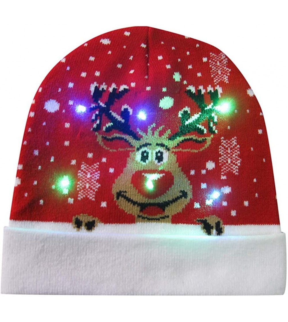 Bomber Hats LED Light-up Knitted Hat Ugly Sweater Holiday Xmas Christmas Beanie Cap - G - C418ZMQWROH