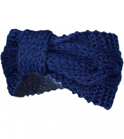 Cold Weather Headbands Warm Winter Braided Knot Headband Wrap- Chunky Knit Twist Headwrap Ear Warmer - Navy - CT18HI95TCQ