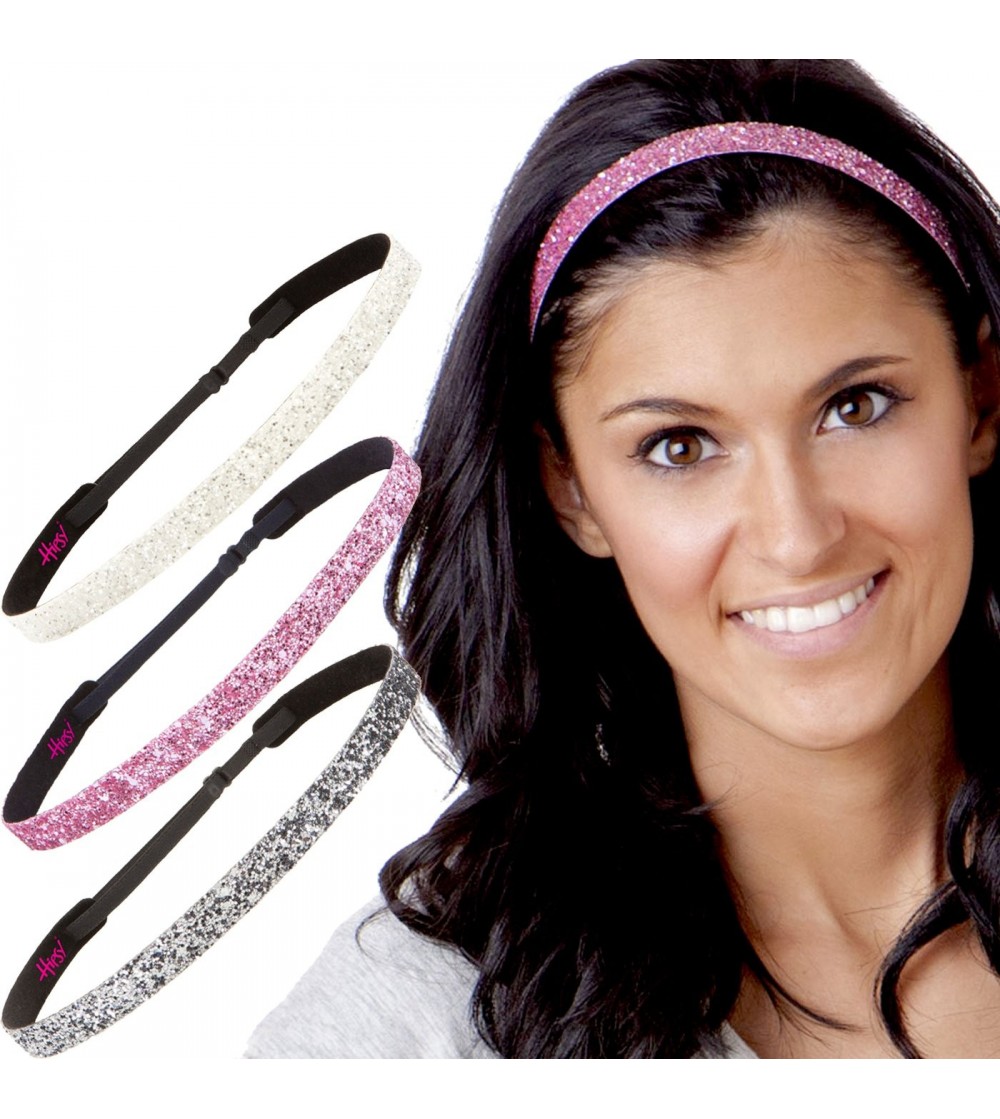 Headbands Women's Adjustable NO SLIP Bling Glitter Headband Mixed Pack (L. Pink/Gunmetal/White) - CU11MPN8IRT