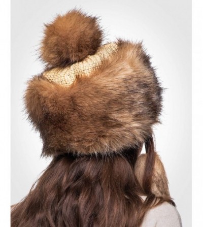 Bomber Hats Faux Fur Mongolian Hat for Women - Fun- Warm & Different Russian Hat - Beige Fox - CI11GX50T9P