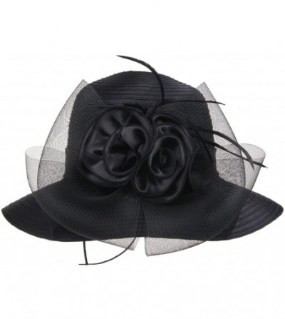 Bucket Hats Lady's Kentucky Derby Dress Church Cloche Hat Bow Bucket Wedding Bowler Hats - Black - CG188MYHAXR