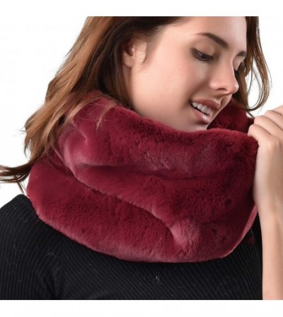 Sun Hats Women Faux Fur Infinity Scarf Soft Winter Warm Neck Warmer Scarfs - Wine Red - CM18IROSCI8