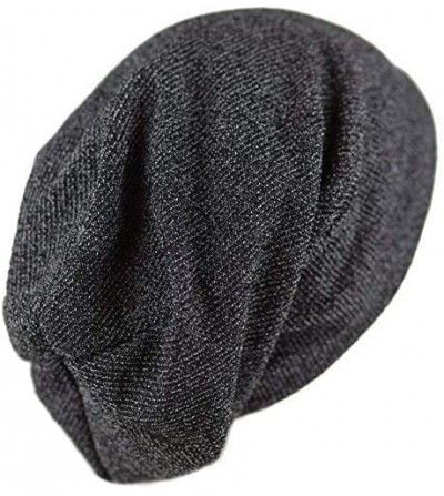 Skullies & Beanies Unisex Heather Tweed/Solid Fleece Lined Slouchy Long Beanie Warm Hat - Black - CW12LWW3X4L