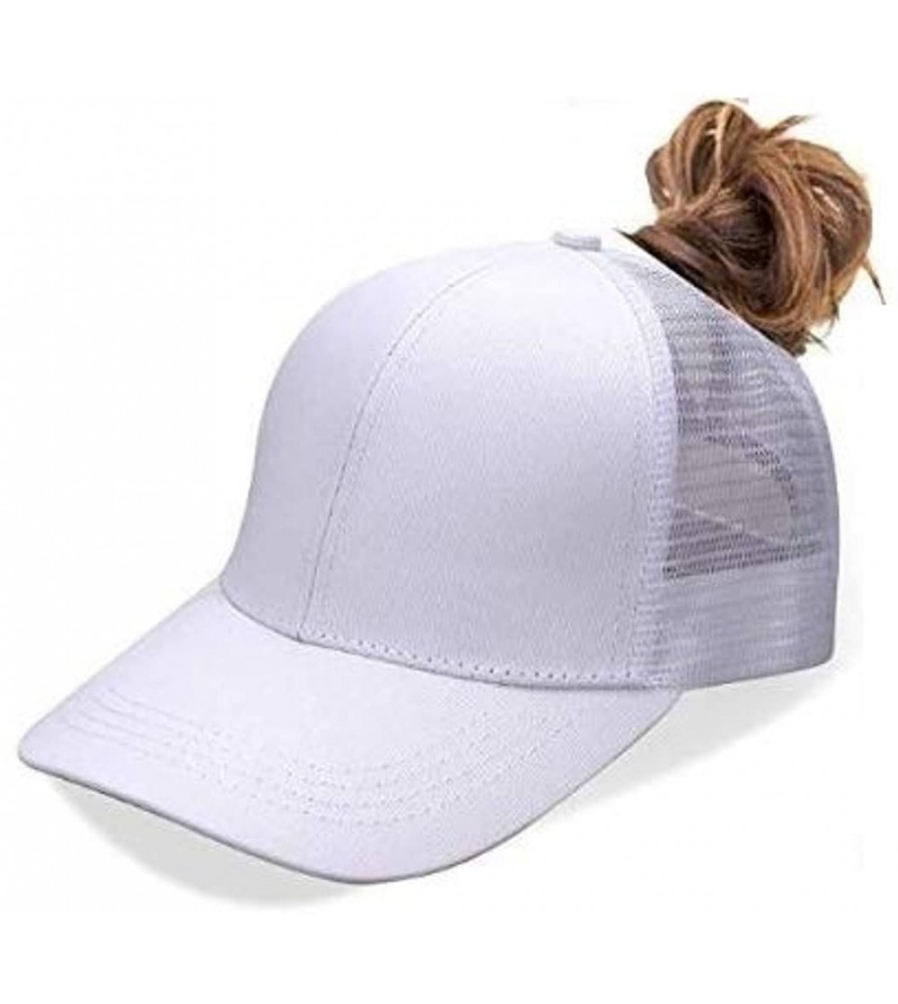 Baseball Caps Ponytail Baseball Hat Ponycap Adjustable Trucker Style Messy High Bun Cap Mesh Plain Cap Dad Hat for Women - CJ...