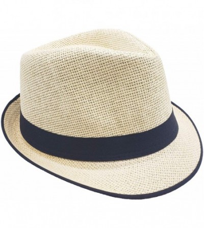 Fedoras Stylish Gangster Fedora Hat w/Band & Rim LINE Trilby Panama Classic Vintage Straw Headwear - Black - C3180XQO09W