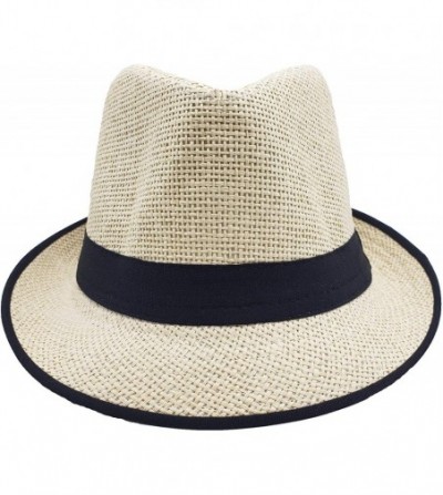 Fedoras Stylish Gangster Fedora Hat w/Band & Rim LINE Trilby Panama Classic Vintage Straw Headwear - Black - C3180XQO09W