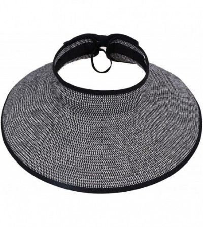 Visors Lullaby Women's UPF 50+ Packable Wide Brim Roll-Up Sun Visor Beach Straw Hat - Black/White - C9183AAN7AH