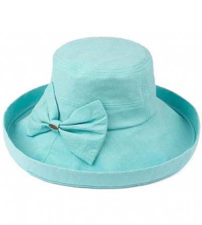 Sun Hats Women's Cotton Summer Packable Bow Accent Foldable Brim Beach Sun Hat - Mint - CT17XE6O8HR