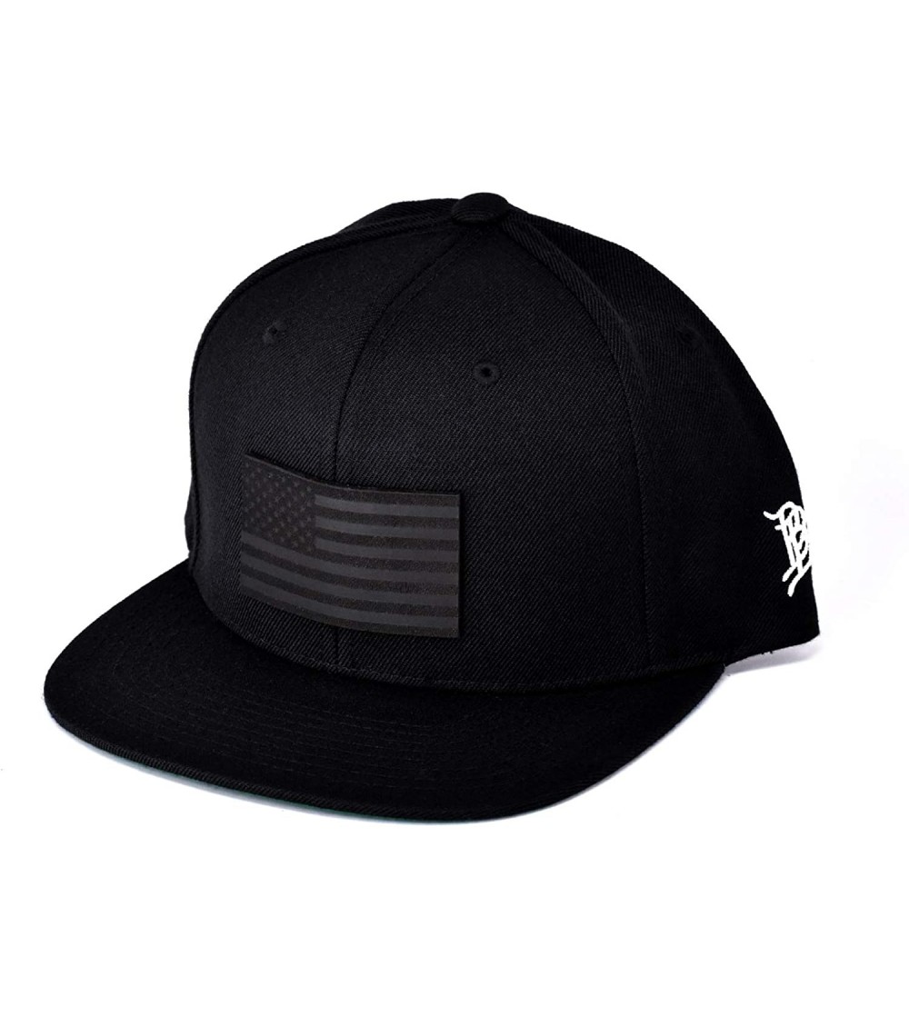 Baseball Caps USA 'Midnight Glory' Dark Leather Patch Classic Snapback Hat - One Size Fits All - Black - C6192E0MNR2