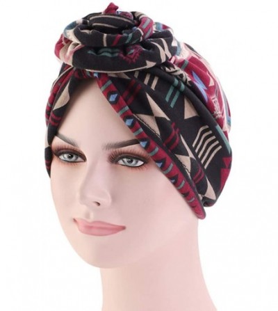 Skullies & Beanies New Women's Cotton Flower Elastic Turban Beanie Pre-Tied Bonnet Chemo Cap Hair Loss Hat - Black02 - C718TI...