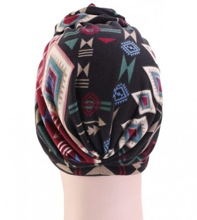 Skullies & Beanies New Women's Cotton Flower Elastic Turban Beanie Pre-Tied Bonnet Chemo Cap Hair Loss Hat - Black02 - C718TI...
