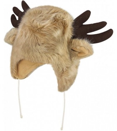Skullies & Beanies Christmas Elk Horn Hat Faux Fur Winter Earflap Headwear Cap Russian Trapper Hats - Brown - C218KD3Q305