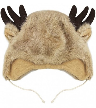 Skullies & Beanies Christmas Elk Horn Hat Faux Fur Winter Earflap Headwear Cap Russian Trapper Hats - Brown - C218KD3Q305