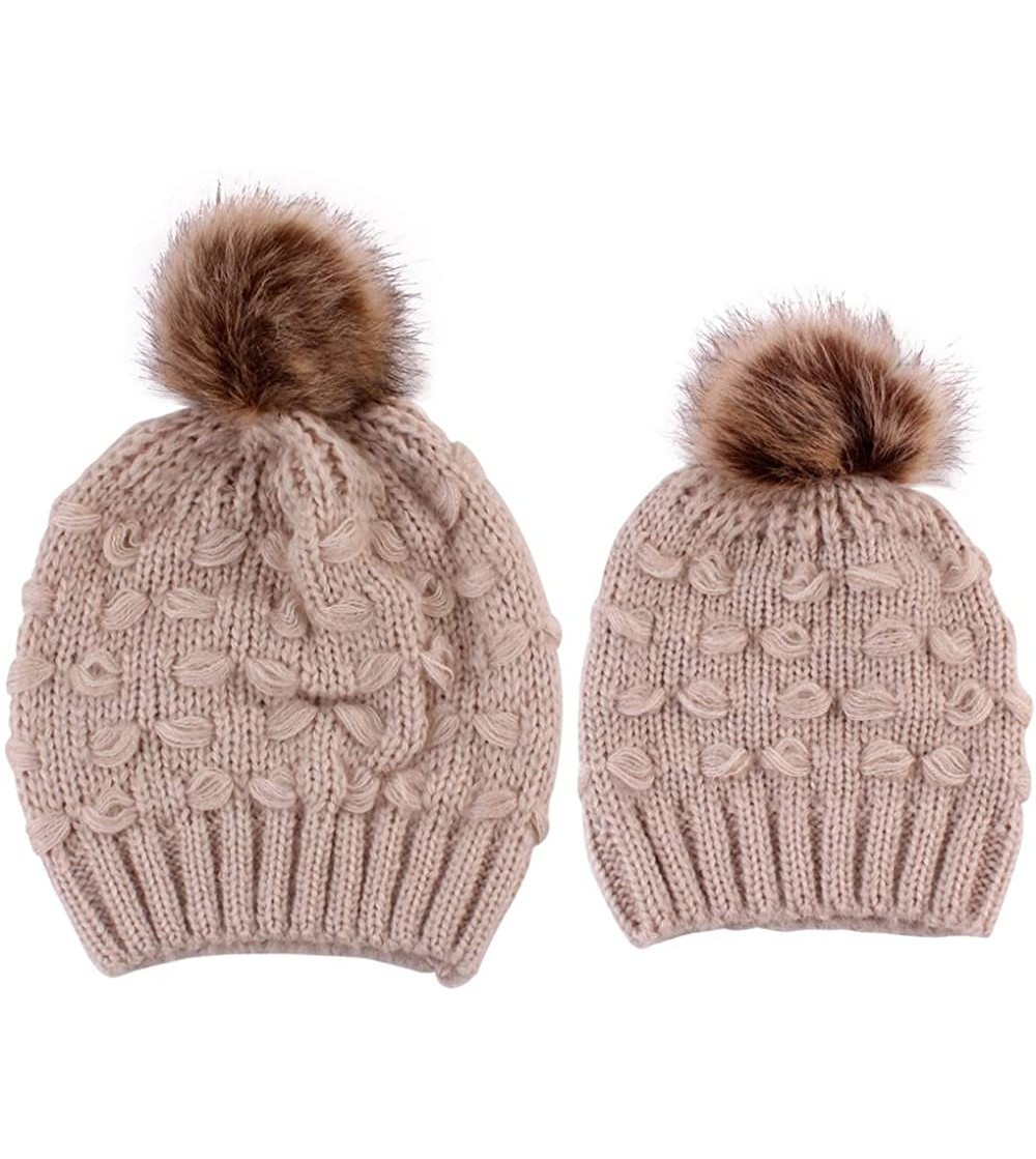 Skullies & Beanies Women Beanie Hat Family Matching Mom and Baby Knit Cap Pom Pom Beanie Warm Hat Thick Winter Hat - C618I5LKC2O