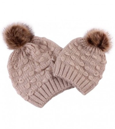 Skullies & Beanies Women Beanie Hat Family Matching Mom and Baby Knit Cap Pom Pom Beanie Warm Hat Thick Winter Hat - C618I5LKC2O