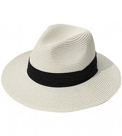 Sun Hats Sun Hats for Women Wide Brim Fedora Panama Straw Hat Summer Floppy Beach Hat Foldable Cap for Home Swimming Pool - C...