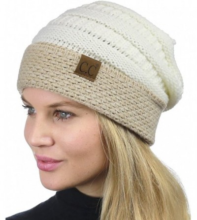 Skullies & Beanies Cable Knit Soft Stretch Multicolor Stitch Cuff Skully Beanie Hat - Ivory - CQ186YAA96Q