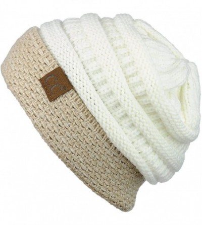 Skullies & Beanies Cable Knit Soft Stretch Multicolor Stitch Cuff Skully Beanie Hat - Ivory - CQ186YAA96Q