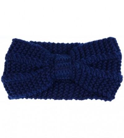 Cold Weather Headbands Womens Winter Chic Turban Bowknot/Floral Crochet Knit Headband Ear Warmer - Navy - CL185C4UG8C