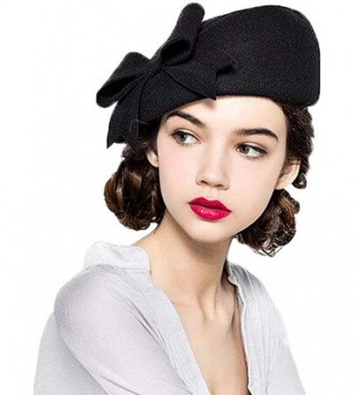 Berets 100% Wool Beanie Hat French Dress Beret Winter Hat Vintage Fascinator Hats - Black - C218GKO8WZ2