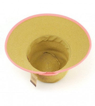 Sun Hats Women's Stylish UPF 50+ Paper Woven Sun Hat w/Ribbon Trim - Pink - CM11KI3QWLR