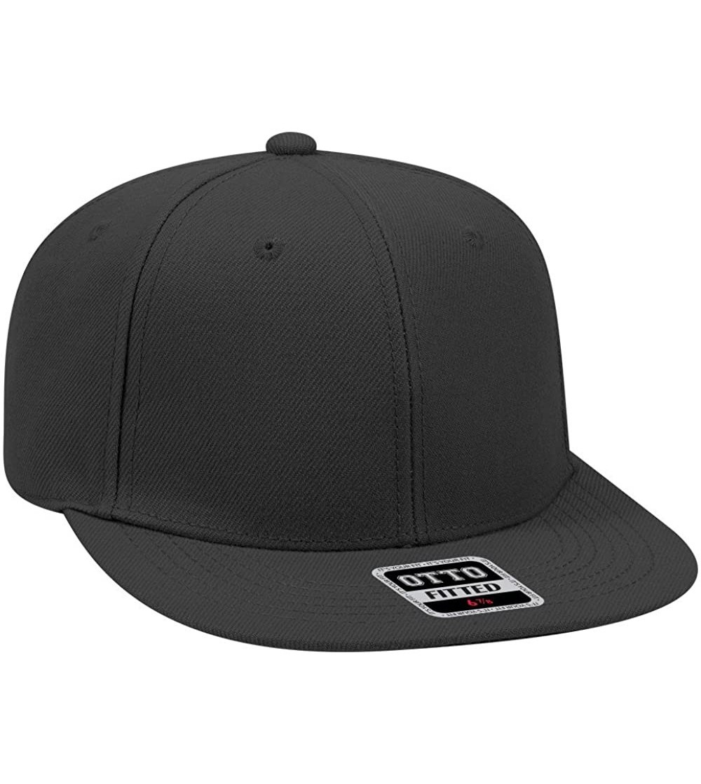 Baseball Caps Fitted Hat Wool Blend Flat Bill with NoSweat Hat Liner - Black - CV18O9NZ60K