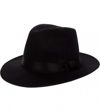 Fedoras Medium Vintage Style Men's Hard Felt Wide Brim Fedora Trilby Panama Hat - Black - C7121VRT5BR