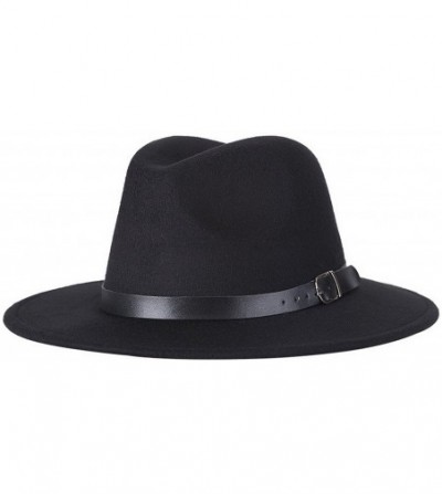 Fedoras Adult Women Men Wool Blend Fedora Hat Solid Trilby Caps Panama Hat with Belt - Black - CQ189Y8HUTC