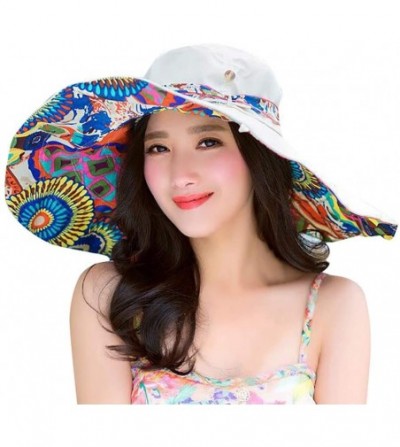 Sun Hats Women Print Two-Side Big Brim Straw Hat Sun Floppy Wide Brim Hats Beach Cap - Beige - CS18NOTQTUU
