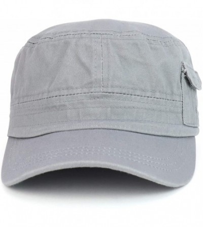 Baseball Caps Plain Castro Flat Top Style Army Cap with Pocket - Grey - CZ18OIGOC2L