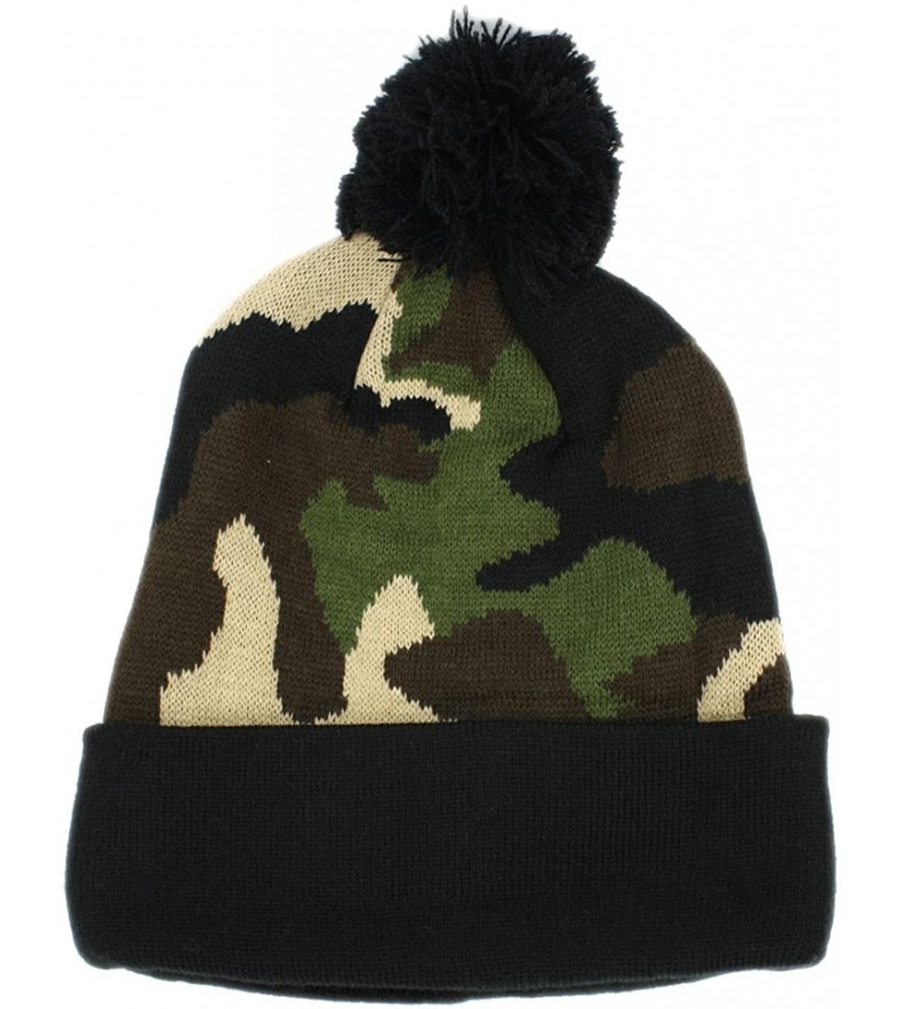 Skullies & Beanies Camouflage Cuff Pull-On Beanie Knit Hat - Camo/Black - CI186WI8AKI