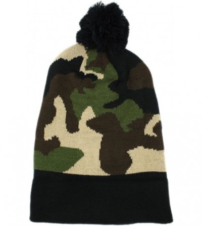 Skullies & Beanies Camouflage Cuff Pull-On Beanie Knit Hat - Camo/Black - CI186WI8AKI