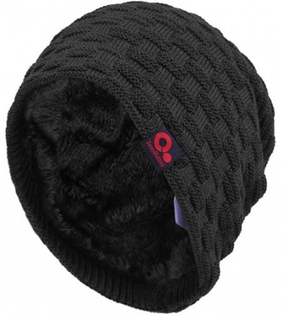 Skullies & Beanies Fall Winter Thick Knit Oversize Slouchy Beanie Hat Warm Fur Lined Ski Skull Cap - Black - C112NS5M19A
