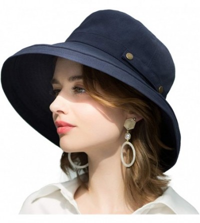 Sun Hats Womens Cotton Wide Brim Sun Hats UPF50 UV Packable Beach Hat Summer Bucket Cap for Travel - C1193SKQ8AU