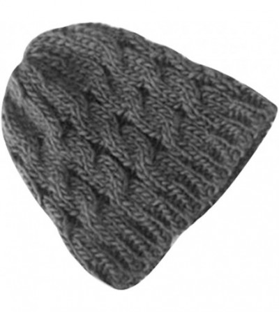 Skullies & Beanies Women's Winter Knit Crochet Knitting Wool Braided Baggy Beanie Ski Hat Cap - Dark Grey - CT11QD2AYTR