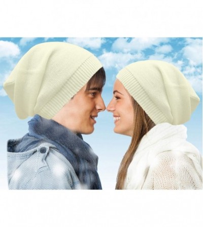 Skullies & Beanies Merino Wool Slouchy Beanie - Warm Winter Cap - Lightweight Hat - Men and Women - Ivory - CB192C8QH84